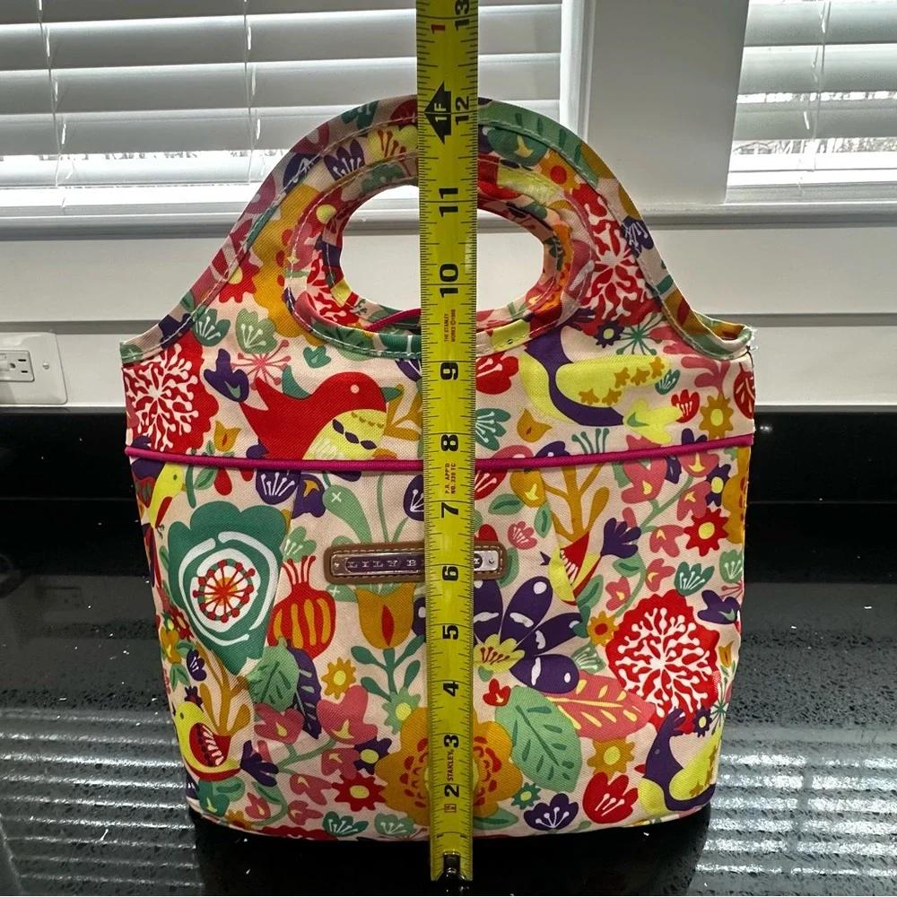 Lily Bloom Floral Insulated Lunch Tote Bag - Vibrant Bird & Flower Print - Picture 7 of 13